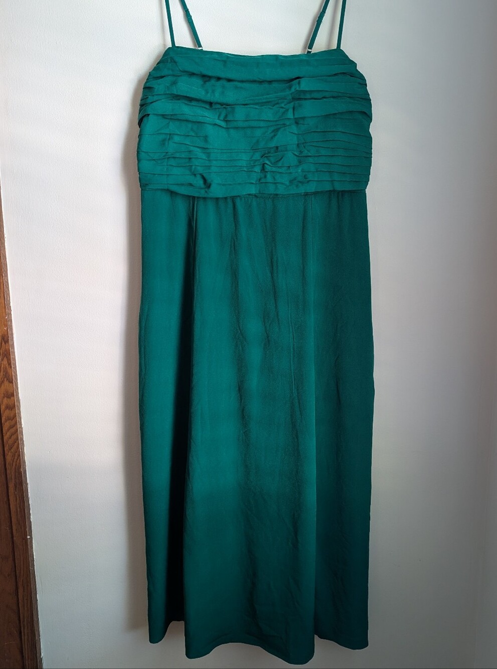 Abercrombie & Fitch Emerson Bottle Green Pleated Bodice Midi Dress
